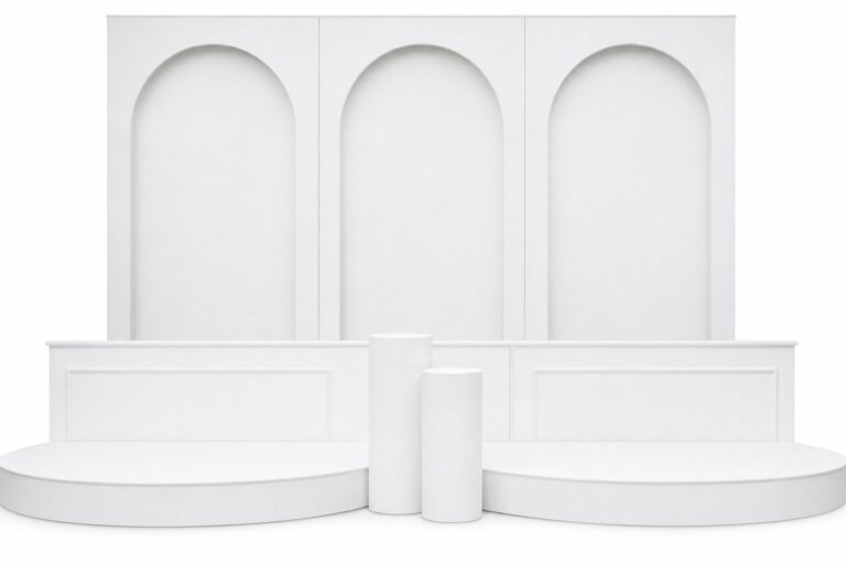 White Stage Arched Walls Columns rental — Creative Events & Rentals, Fort Myers FL